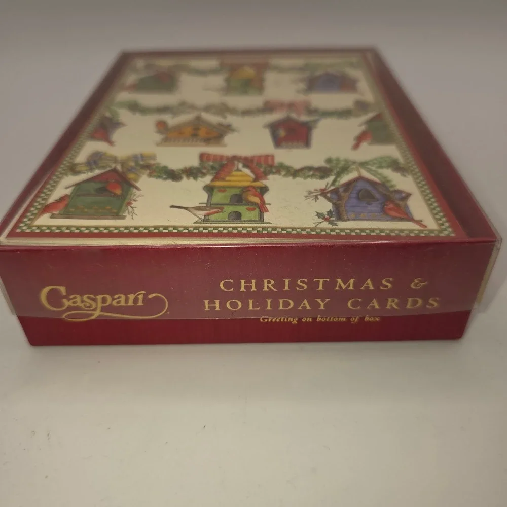 Christmas Birdhouse Cardinal Folk Art Boxed Holiday Greeting Cards Set of 20